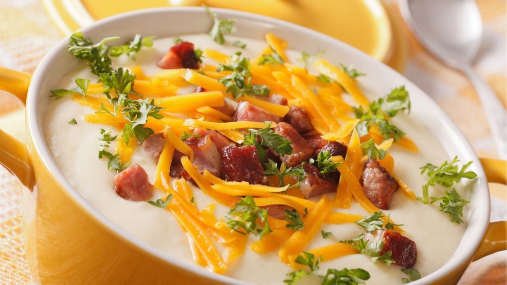 Creamy Potato Soup With Bacon in Bowl
